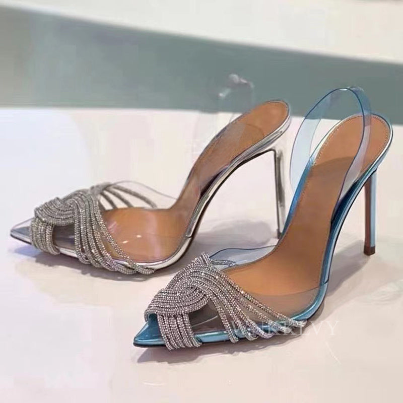 High quality Pointed Toe transparent PVC Pumps Women Crystal Sandal
