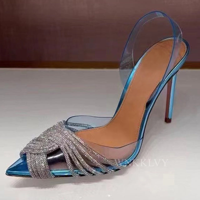 High quality Pointed Toe transparent PVC Pumps Women Crystal Sandal