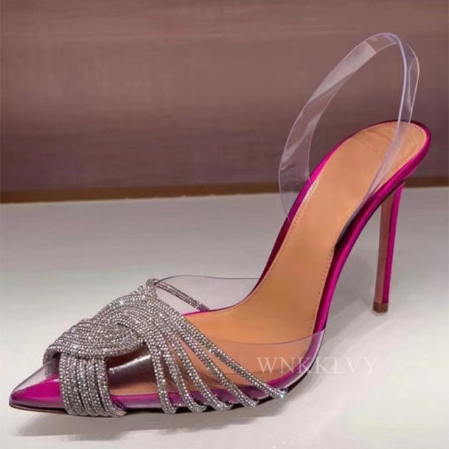 High quality Pointed Toe transparent PVC Pumps Women Crystal Sandal