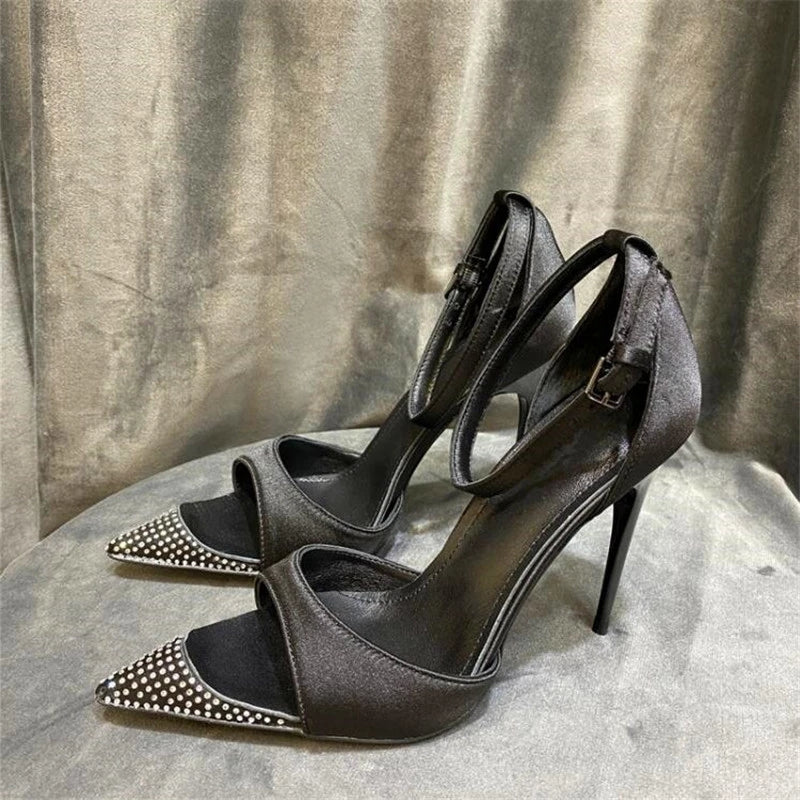 Super high heel crystal stiletto pointed sandals open toe buckle