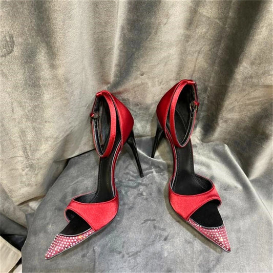 Super high heel crystal stiletto pointed sandals open toe buckle