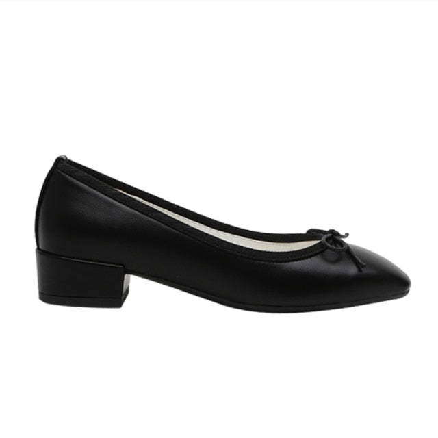 Square Toe Chunky Low Heels Black Work Shoes Women Pumps