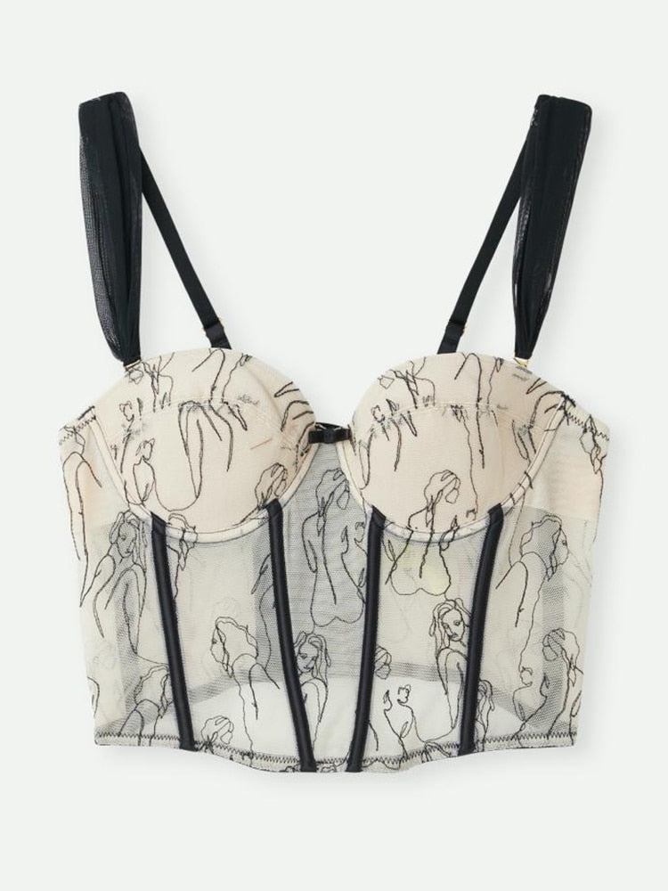 Sexy Patchwork Embroidery Camis For Women Lace Short Camisole Top