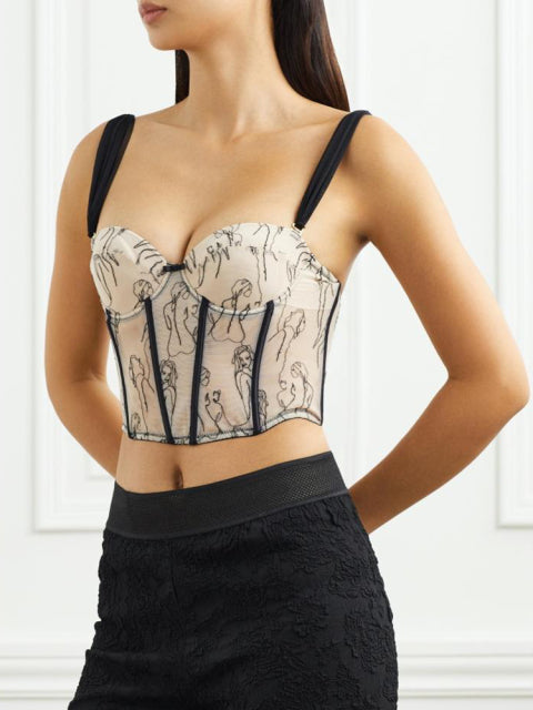 Sexy Patchwork Embroidery Camis For Women Lace Short Camisole Top