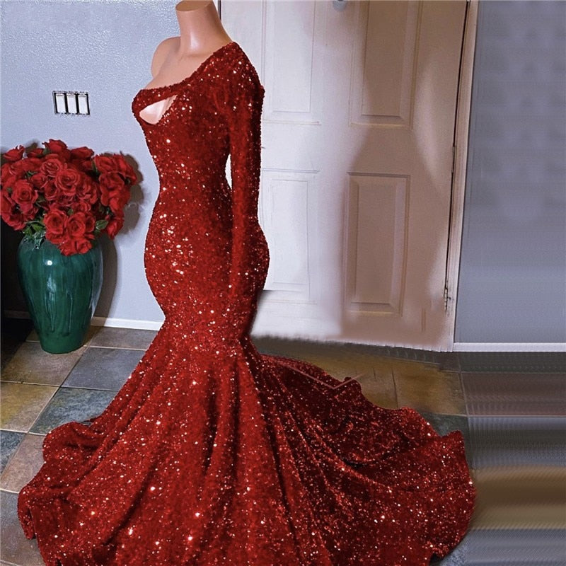 Long Prom Dress Sparkly Glitter Sequin Sexy Top One Shoulder