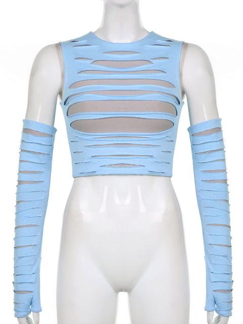 Cut Out Crop Top With Arm Gloves Streetwear Aesthetic Tank Tops