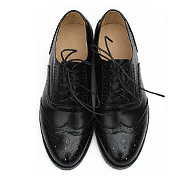 Women Leather  Platform  Flat Casual Shoes