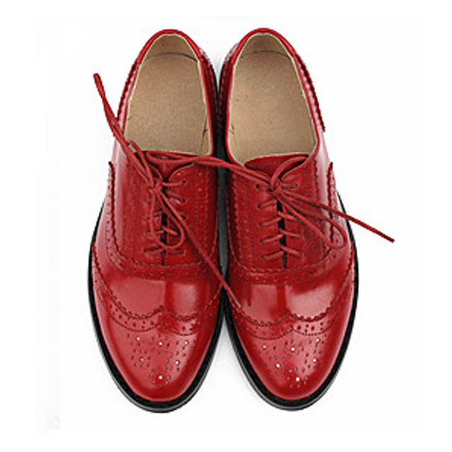 Women Leather  Platform  Flat Casual Shoes