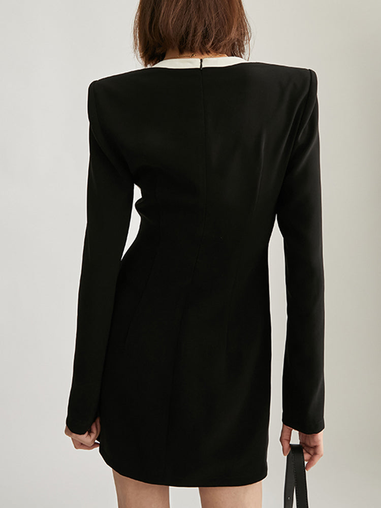 Black Dress For Women Square Collar Long Sleeve High Waist