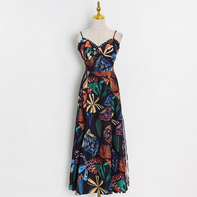 Women Chiffon Beach Print Maxi Dress
