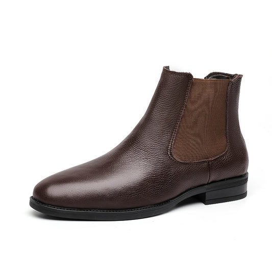 Men New Genuine Leather Slip-on Ankle Boots Pointed Toe Chelsea Boots