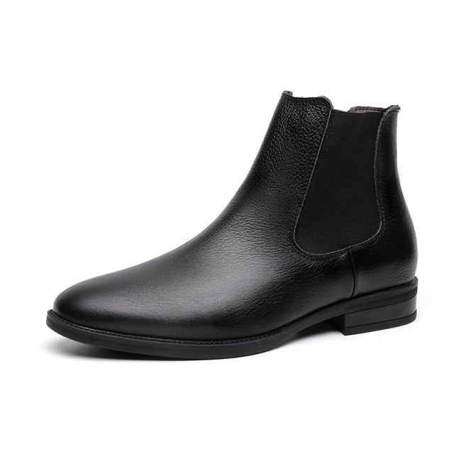Men New Genuine Leather Slip-on Ankle Boots Pointed Toe Chelsea Boots