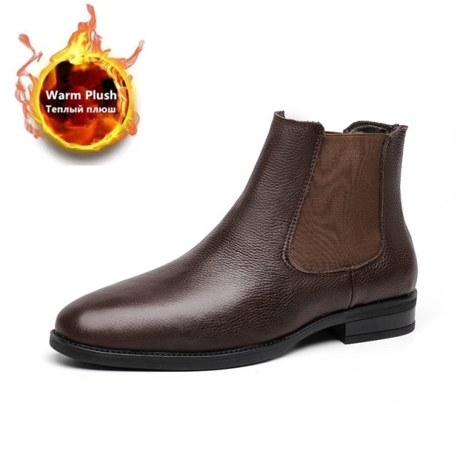 Men New Genuine Leather Slip-on Ankle Boots Pointed Toe Chelsea Boots