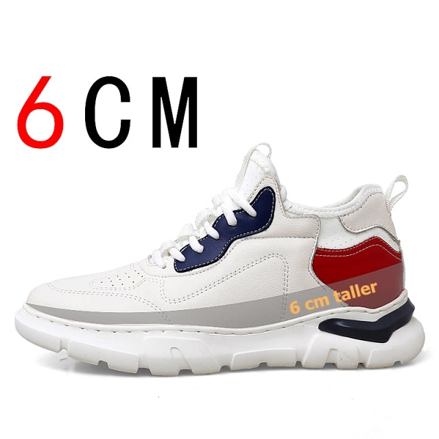 Fasion Flat /6cm Elevator Shoes Men Casual Genuine Leather Sneakers