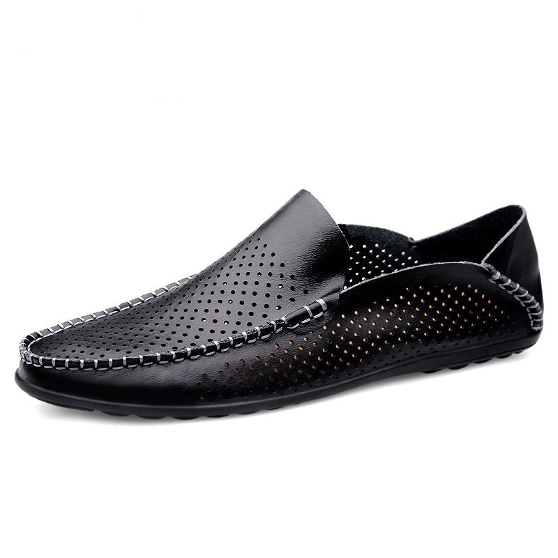 Summer Hollow Genuine Leather Shoes Men Comfortable Mesh Loafers
