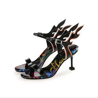 Female Buckle Design Flame Slingback Sandals 2022 Women Stiletto