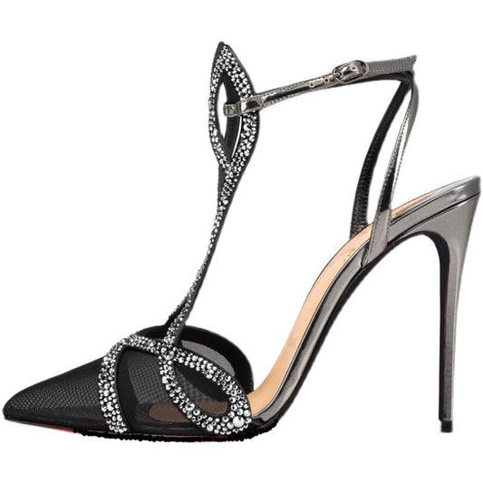 Female Buckle Mesh Rhinestone Slingback Sandals Sexy Style
