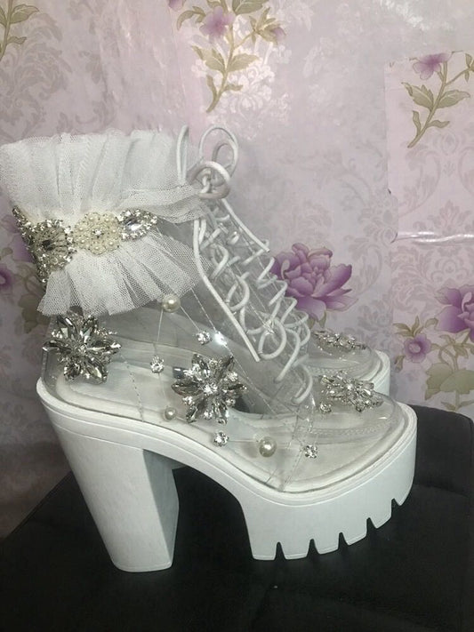 透明ラインストーンパールレースサンダルファッションレディーススイート