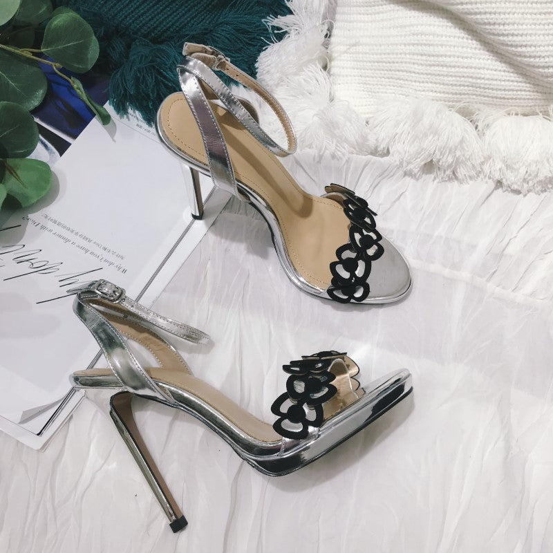セクシーな2022本革シューズ夏シルバースティレットヒール