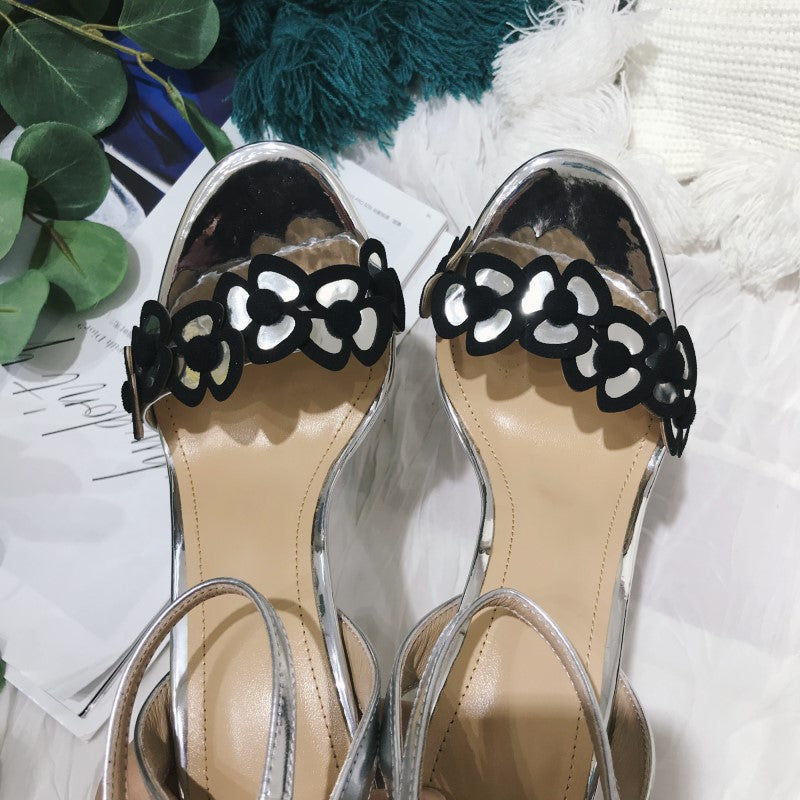 セクシーな2022本革シューズ夏シルバースティレットヒール