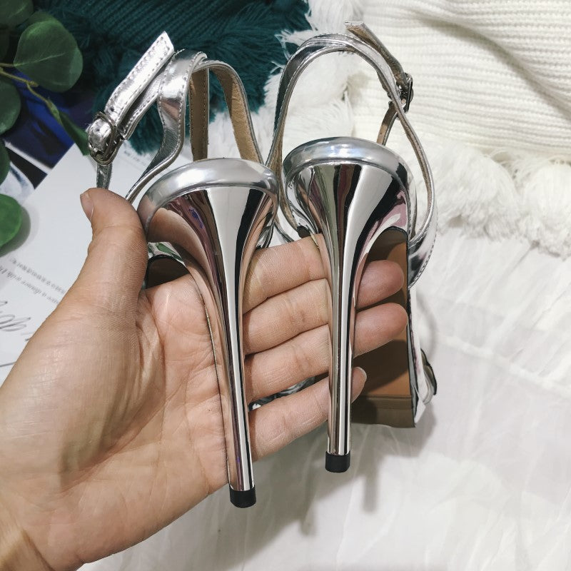 セクシーな2022本革シューズ夏シルバースティレットヒール