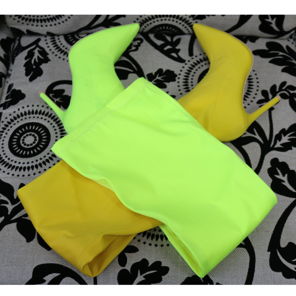 Women Over The Knee Boots Stretch Fabric Pointed Toe Thin High Heel