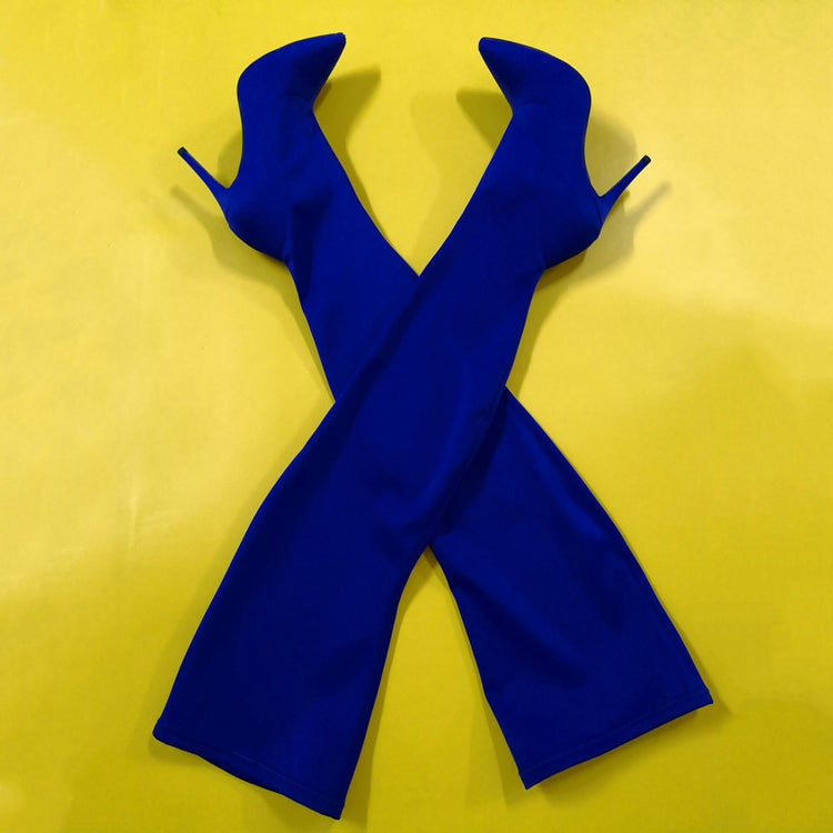 Women Over The Knee Boots Stretch Fabric Pointed Toe Thin High Heel