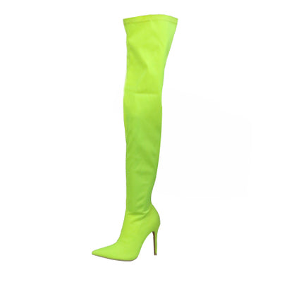 Women Over The Knee Boots Stretch Fabric Pointed Toe Thin High Heel