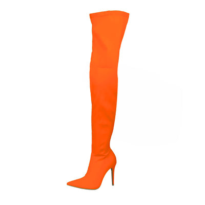 Women Over The Knee Boots Stretch Fabric Pointed Toe Thin High Heel