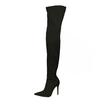 Women Over The Knee Boots Stretch Fabric Pointed Toe Thin High Heel