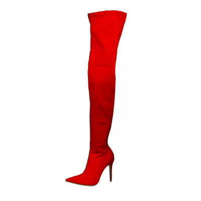 Women Over The Knee Boots Stretch Fabric Pointed Toe Thin High Heel