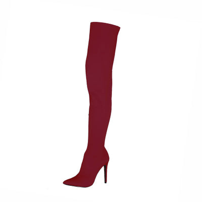 Women Over The Knee Boots Stretch Fabric Pointed Toe Thin High Heel