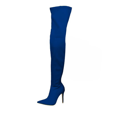 Women Over The Knee Boots Stretch Fabric Pointed Toe Thin High Heel