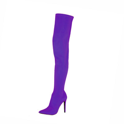 Women Over The Knee Boots Stretch Fabric Pointed Toe Thin High Heel