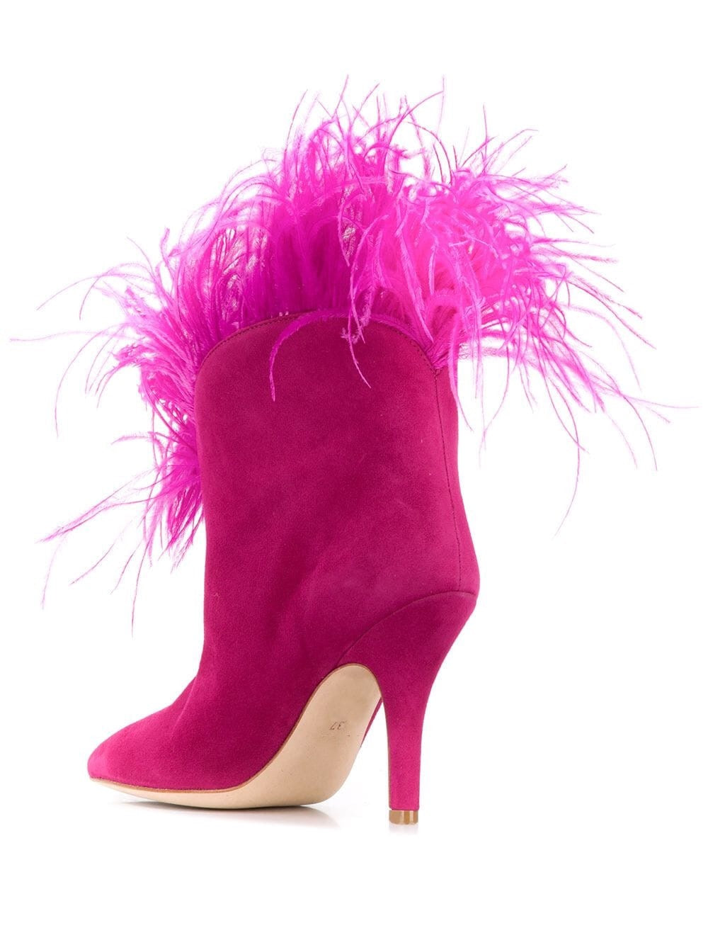 Vintage Ankle Shoes Women Fuchsia Suede Feather Pointed Toe Martin Boots