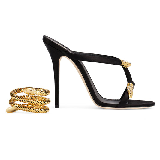 Sandals Summer Sexy Stiletto Heel Gold Suede Serpentine Snake Wrap Shoes