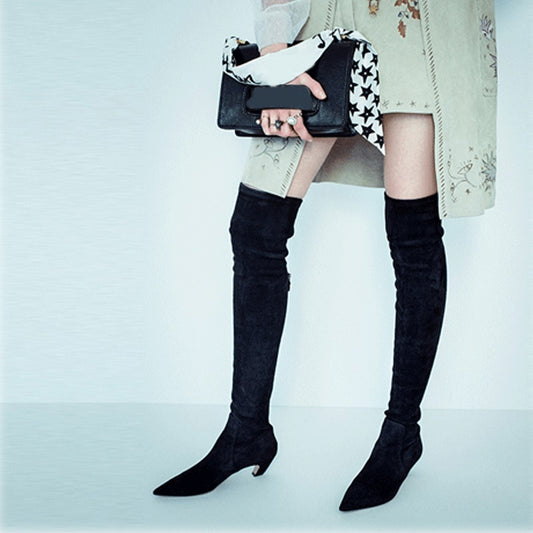 sexy low heels over the knee high boots leather cat heel