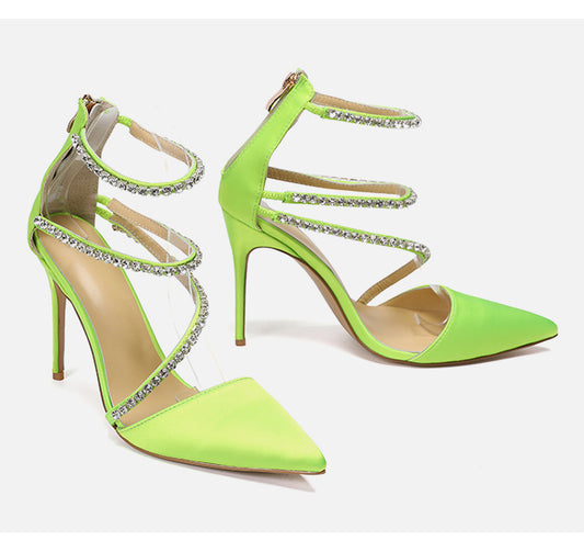 Luxury Women Zipper Slingback Rhinestone Sandals Pointed Toe