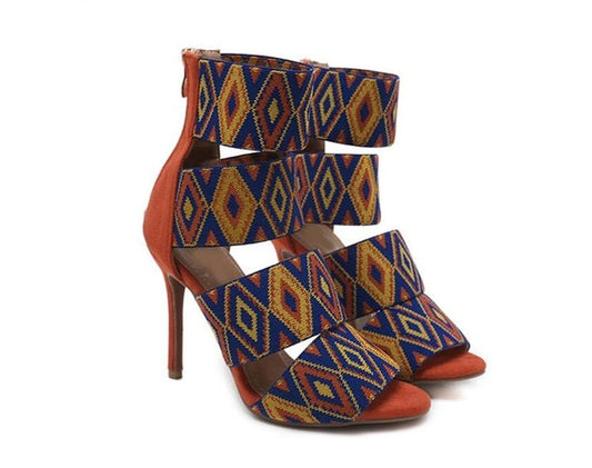 Woman Peep Toe Orange ROME Mixed Color Sandals Suede Sexy