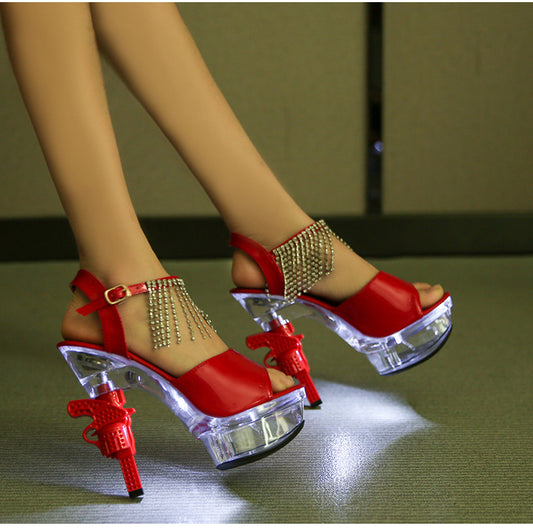 女性サンダル 夏 フリンジ 奇妙なスタイル ヒール クリスタル セクシー