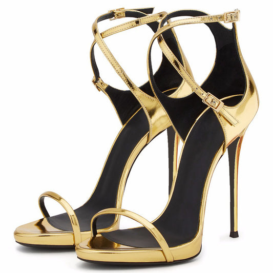 Woman Sandals New Style Celebrity Metallic Gold Stiletto Heel
