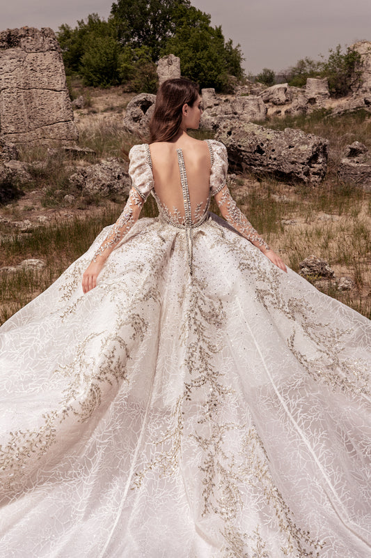 Wedding Dresses Long Sleeves Lace Appliques Beads Bridal Gowns