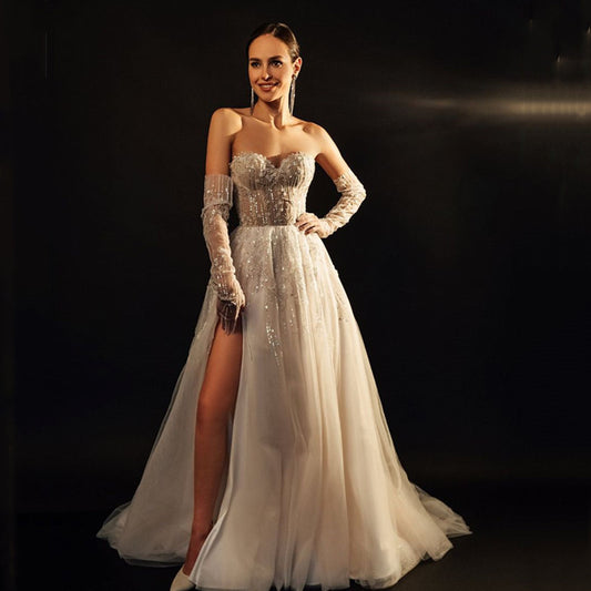 Fashion Sweetheart Neck Sequin Beaded A Line Tulle Wedding Dresses