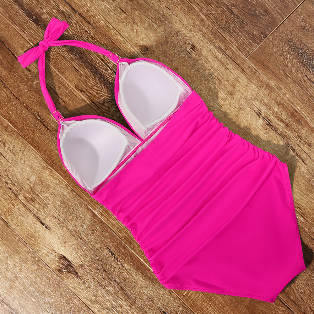 One Piece Swimsuit Women Push Up New Solid Bating Suit Summer