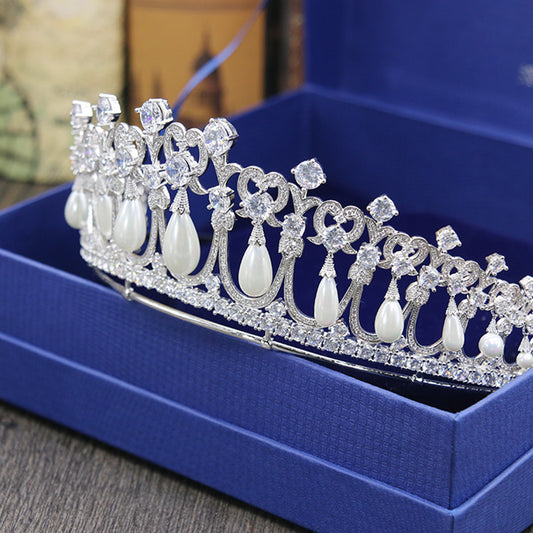 ロイヤルラグジュアリーパールジルコンクラウンティアラブライダルウェディングヘアジュエリー