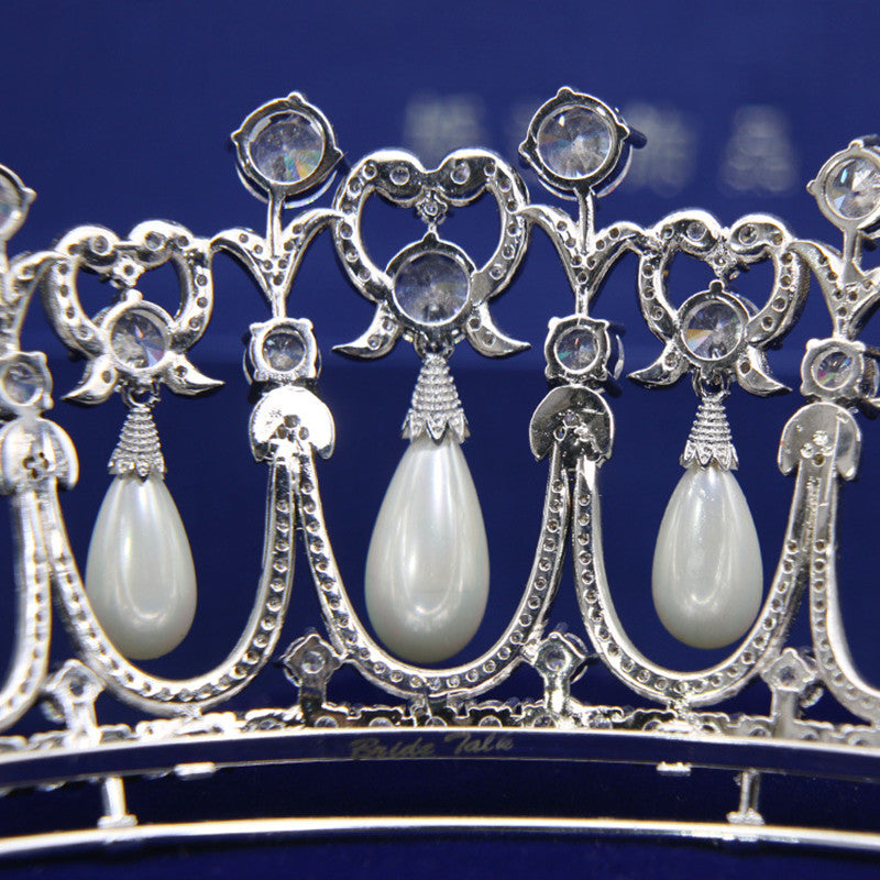 Royal Luxury Pearl Zircon Crown Tiara Bridal Wedding Hair Jewelry