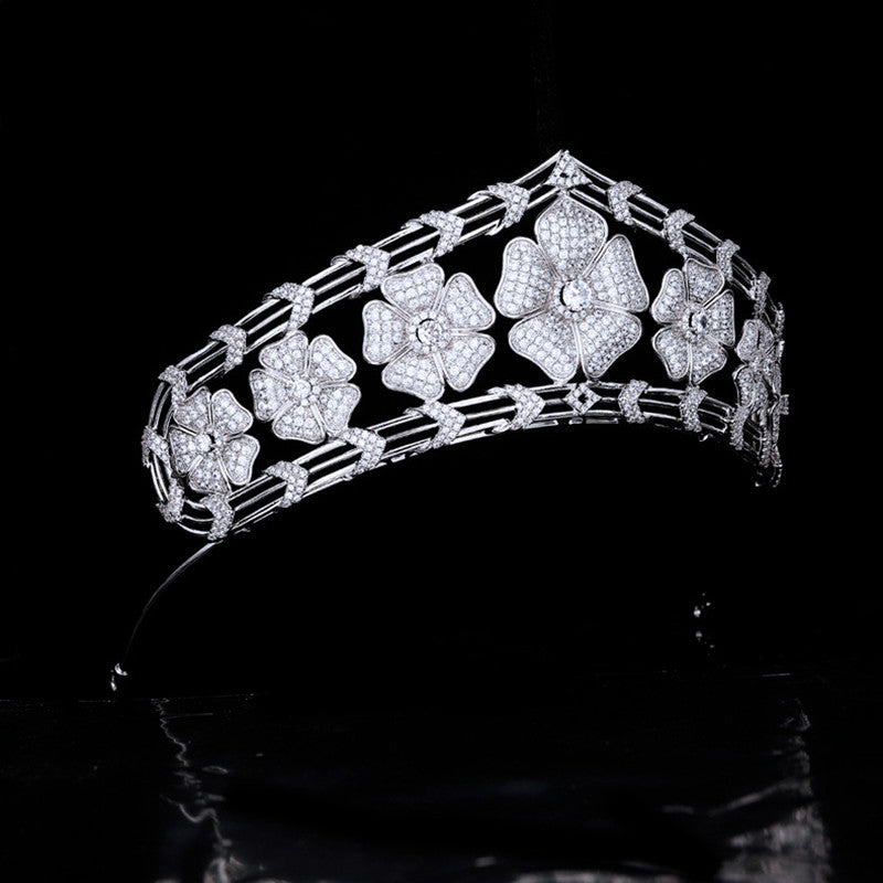 Floral Wedding Crown Tiara Full Zircon Hair Jewelry Accessories