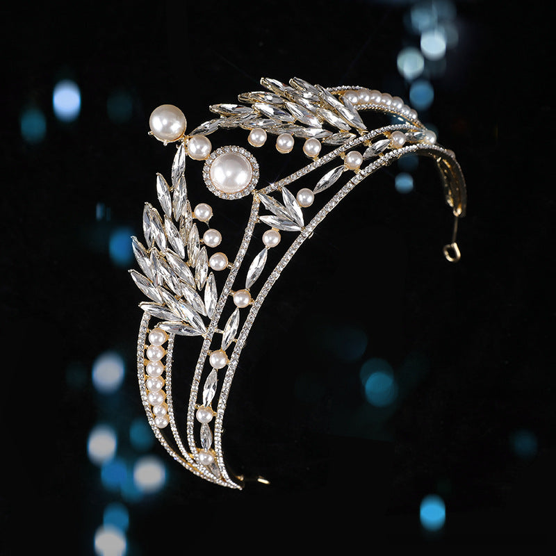 Luxury Gold Wedding Tiaras White Pearl Lolita Headdress Women