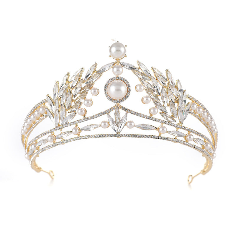 Luxury Gold Wedding Tiaras White Pearl Lolita Headdress Women