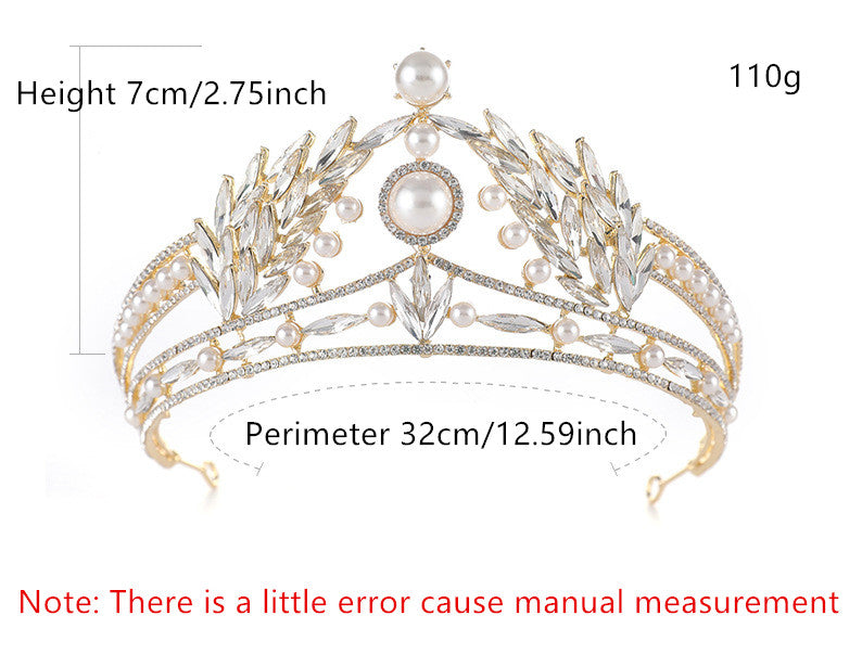 Luxury Gold Wedding Tiaras White Pearl Lolita Headdress Women